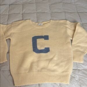 Varsity athletic 1992 wool Cream Sweater with Blue C Sz L men's